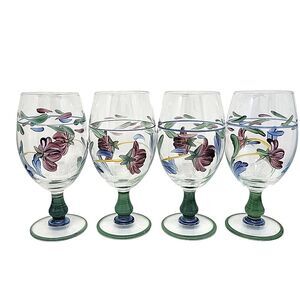Lenox Chinastone Poppies On Blue Hand Painted Goblet Glassware Bundle of 4